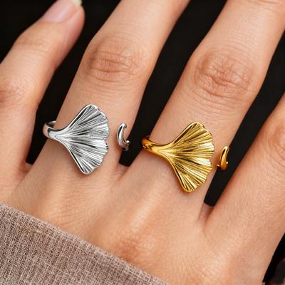 Vintage Ginkgo Leaf Rings For Women Stainless Steel Adjustable Open Finger Ring Wedding Aesthetic Jewerly Anillos Mujer