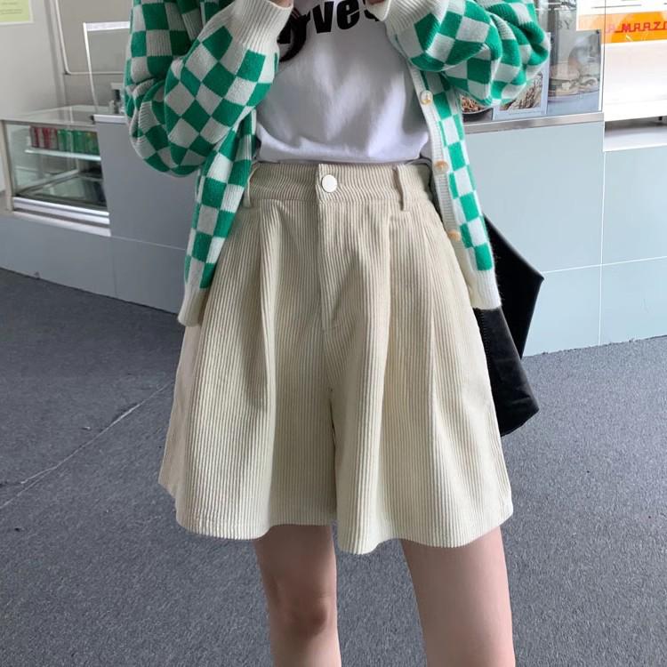 Autumn Women's High-Waisted Versatile Corduroy Wide-Leg Shorts – A-Line Slimming Style for 2023.