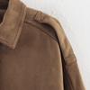 Women's Faux Suede Button Jacket Oversized Gathered Hem Short Length Coat Casual Vintage Outerwear With Pockets