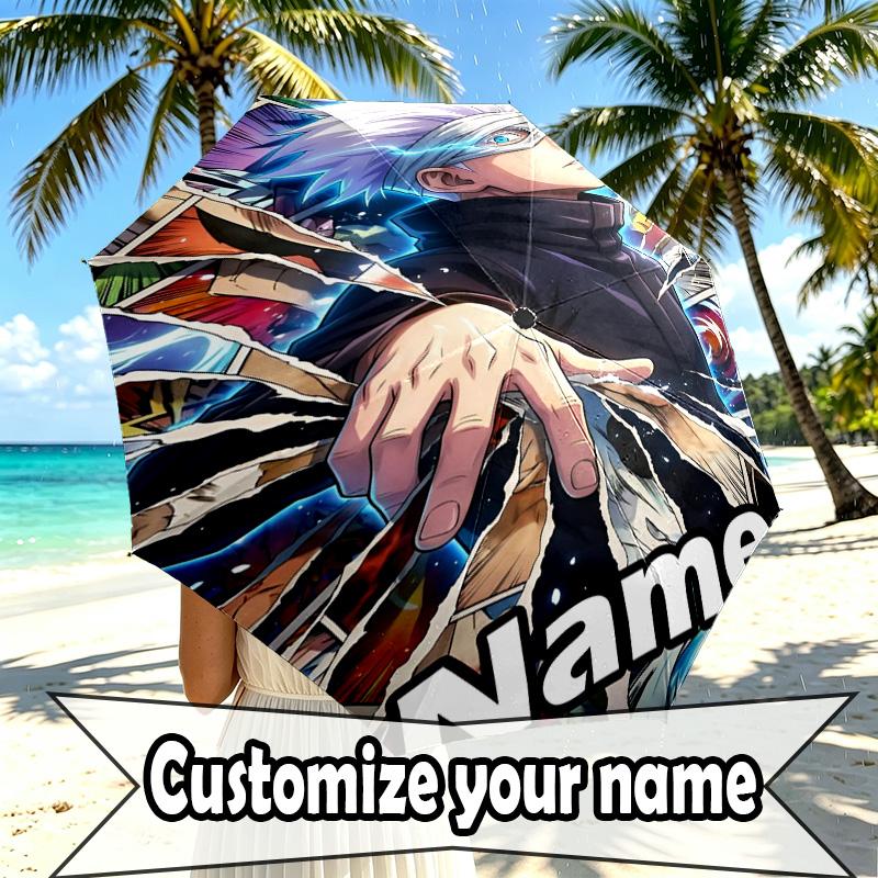 Custom Name Personalized Jujutsu Kaisen Print Umbrella, Auto Open Close, 8‑Rib Sturdy Frame, Commute Camping Hiking Use, Birthday Gift
