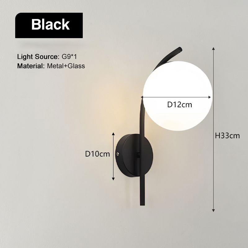 Glass Ball LED Wall Lights Suitable For TV Sofa Background Corridor G9 Base Copper Black Metal Wall Lamp Modern Lighting Fixture