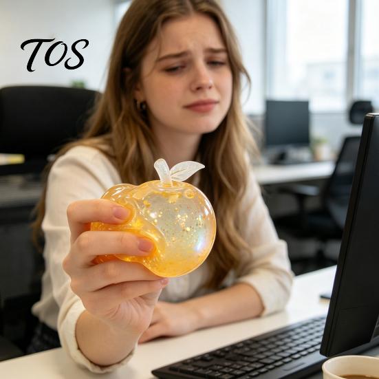 Cute Desktop Decoration Ornaments Maltose Glitter Apple Squeeze Stress Ball, Soft TPR Slow Rising Fidget Sensory Toys for Anxiety Toy Relief,