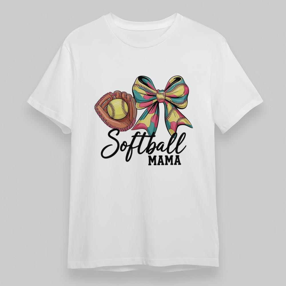 

Women s Plus Size Trend Breathable Classic T-Shirt Softball Mama Glove Bow Tee 4XL