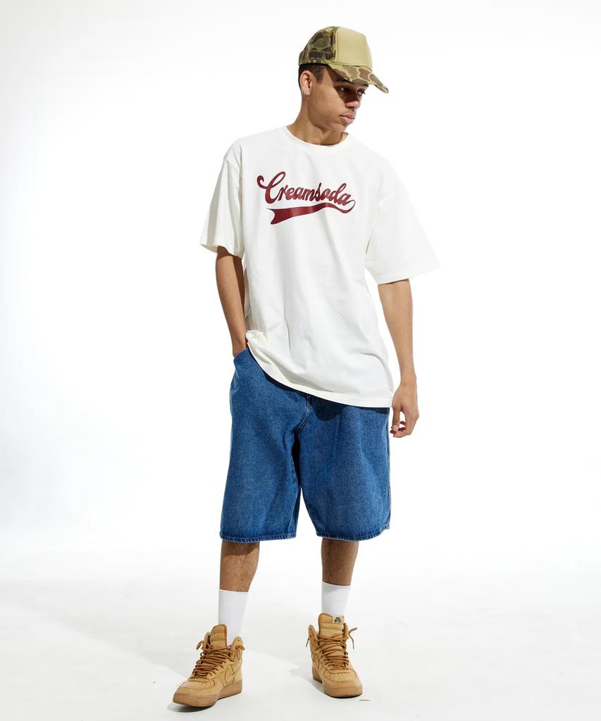 CREAM SODA LAB [2Pack] Authentic Logo Short Sleeve T-Shirt Ivory (Burgundy) White (Black)