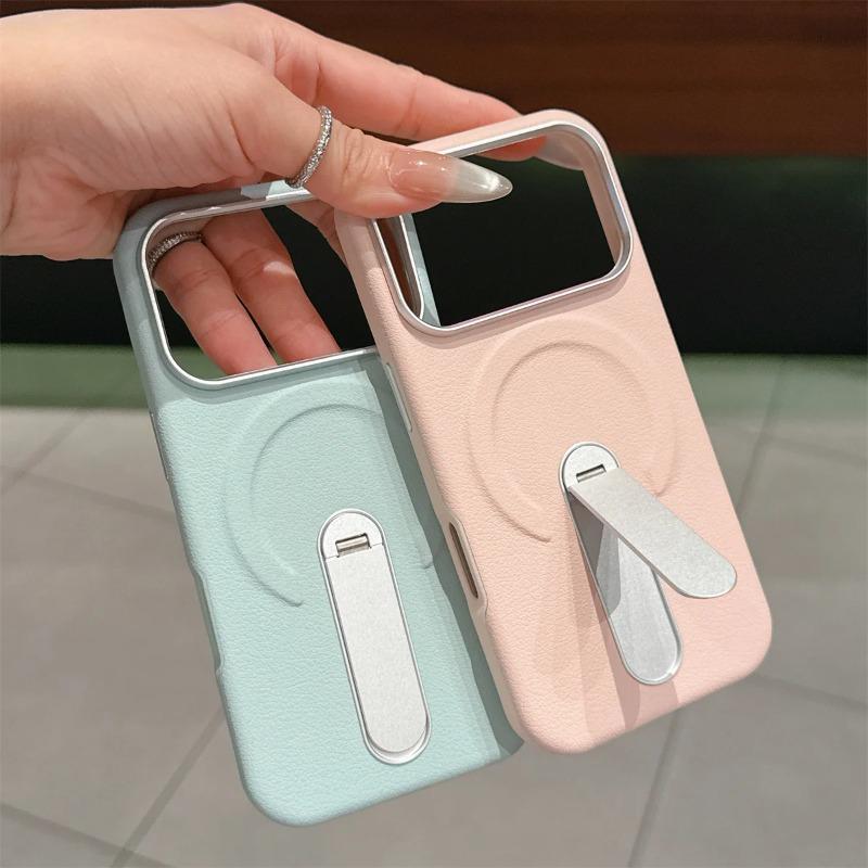 Stand Holder Magnetic Leather Phone Case for IPhone 17 16 15 14 13 17Pro Max for Magsafe Wireless Charge Shockproof Cover