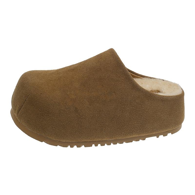 

Thick-bottomed velvet bag head half slippers for women to wear new autumn and winter one-pedal Boken cotton slippers 40 хаки