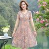 Large Size Dress Women Short Sleeved Loose Floral Dress Summer Mesh Breathable Dress A-line Print Mid Length Dress