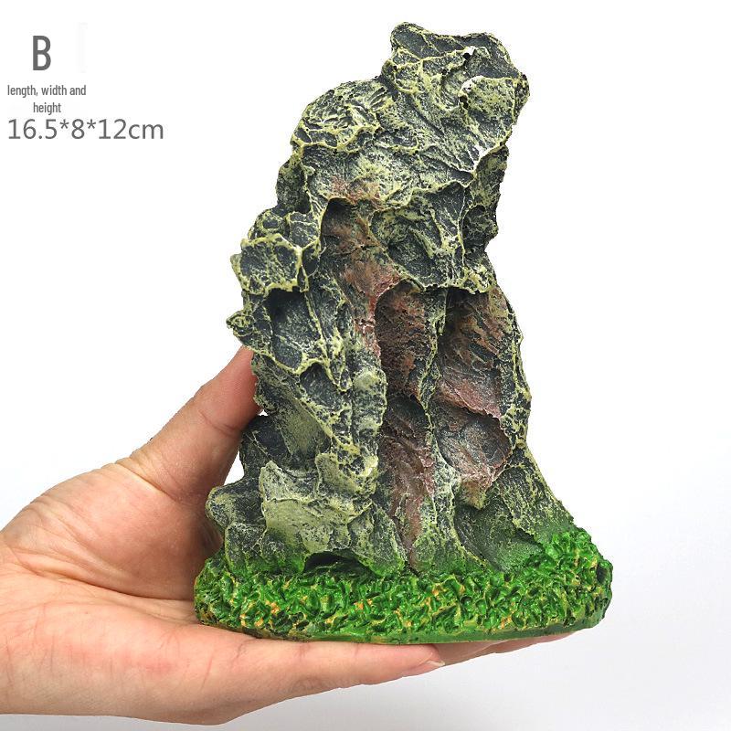 Aquarium Resin Rockery: Small Stone Decor with Aquatic Plant Simulation & Pine Bark