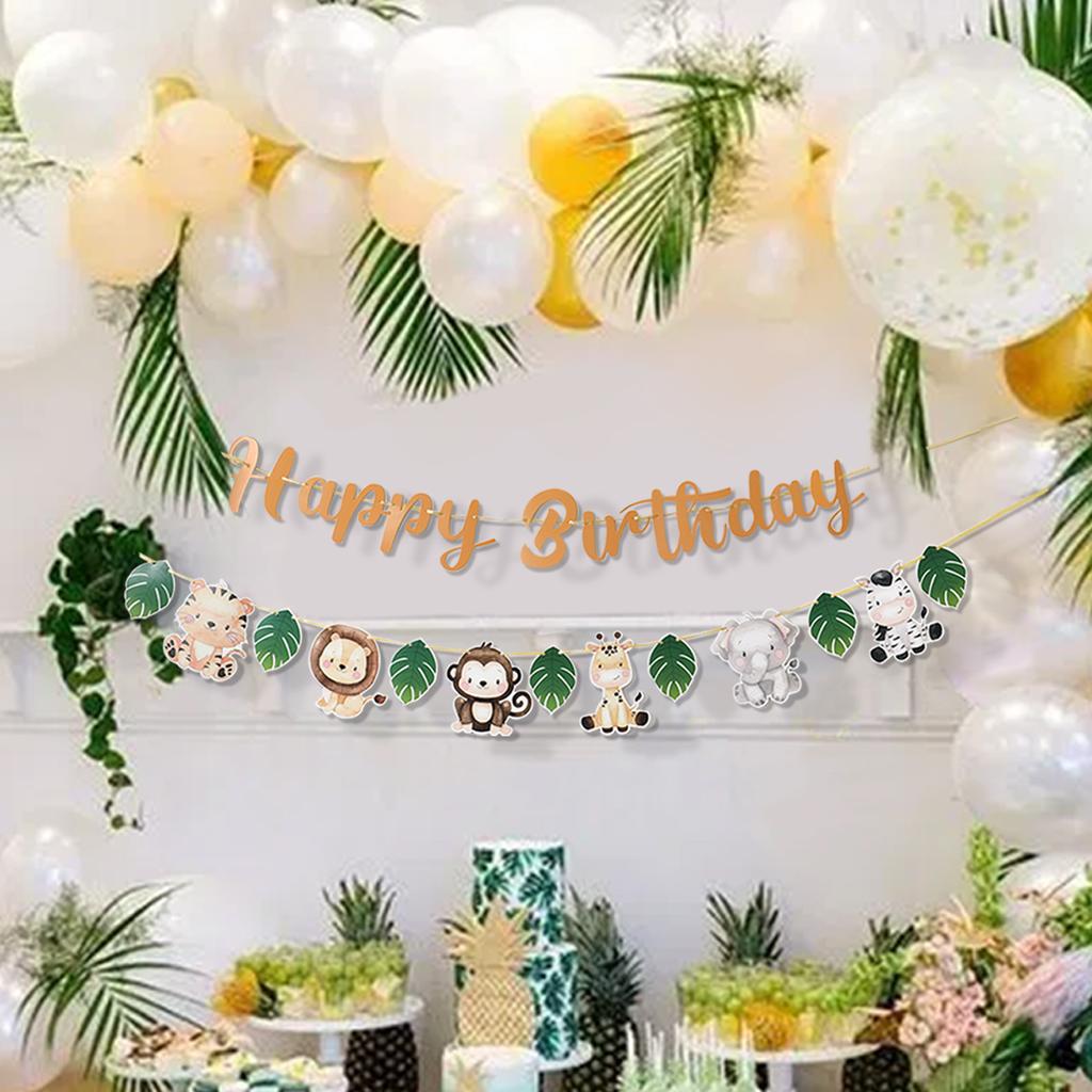Jungle Animal Happy Birthday Garland Banner Safari Party Supplies Birthday Party Decorations Kids Wild One Baby Shower Decor