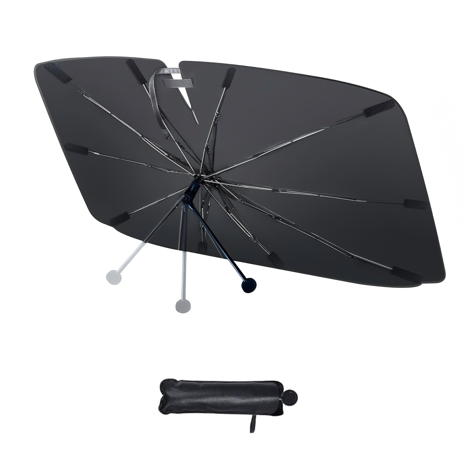 

New MLOQI Windshield UV Car Front Thin Shade for Light Light Heat UV Prevents Interior Includes Storage Pouch [2025 Edition] Umbrella-Style Sunshade,