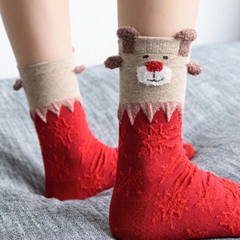 Female Three-dimensional Cartoon Christmas Elk Red Tube Socks