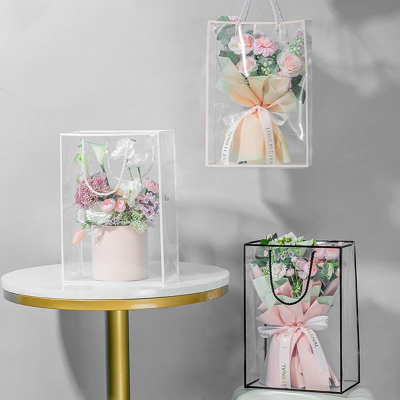 10pcs Transparent Plastic Gift Bag For Flowers Bouquet Wedding Festival Party Favors Packing Handbag Candy Box 35cmx15cmx24.5cm