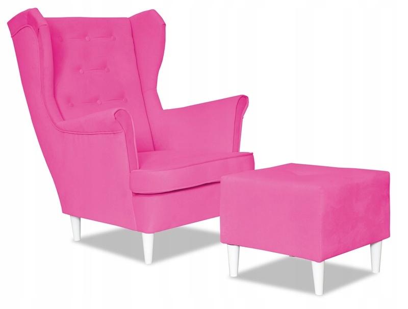 Fotel uszak Diana z podnóżkiem skandynawski Family Meble różowy mocny