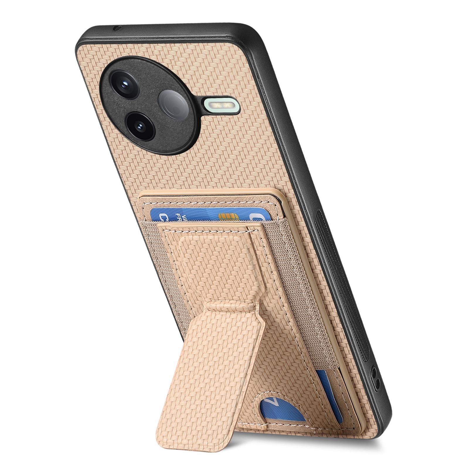 

For Xiaomi Poco F7 Pro 5G/Xiaomi Redmi K80 5G Case with Card Holder Kickstand Fiber Pattern Leather Back Cover Beige