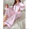 Autumn Winter Striped Pajamas Set for Women Sleepwear Long Sleeve Button Top and Long Pants Set Homewear Loungewear