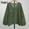 Women's V-Neck Wool Blend Hollow Out Knit Sweater