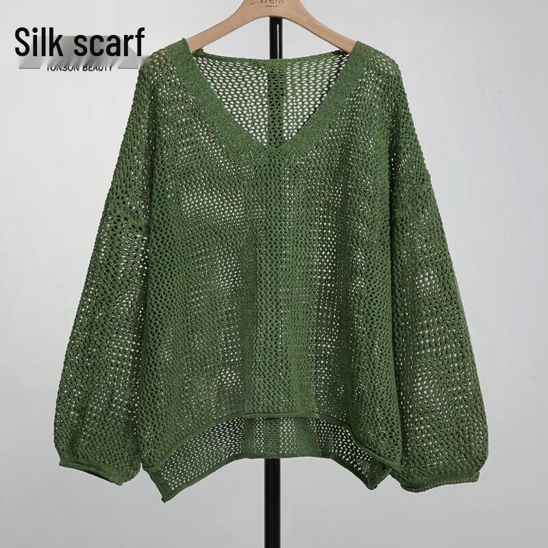 Women s V-Neck Wool Blend Hollow Out Knit Sweater L