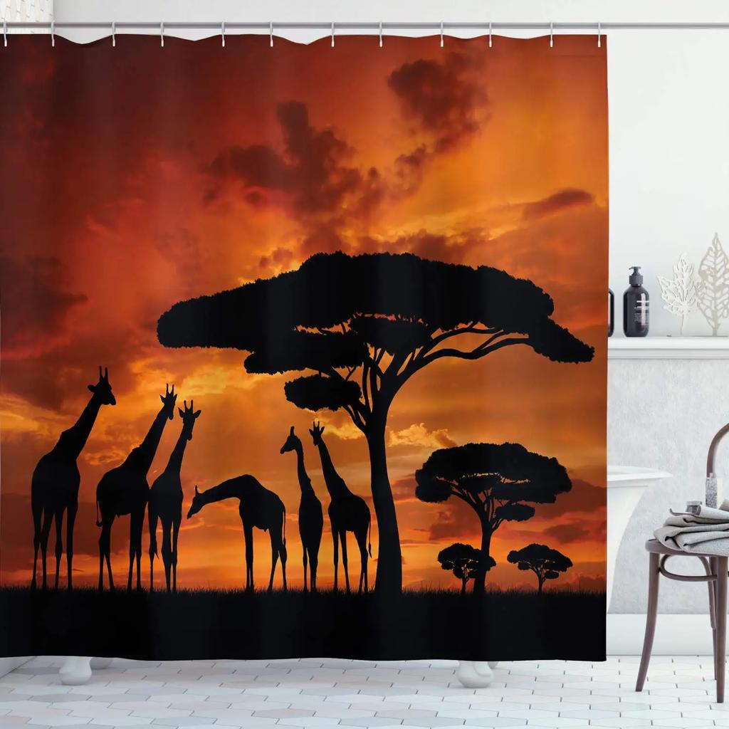 Funny Animal Shower Curtain Giraffe Jungle Safari Tropic African Wildlife Black and White Modern Designer Cool Bathroom Decor
