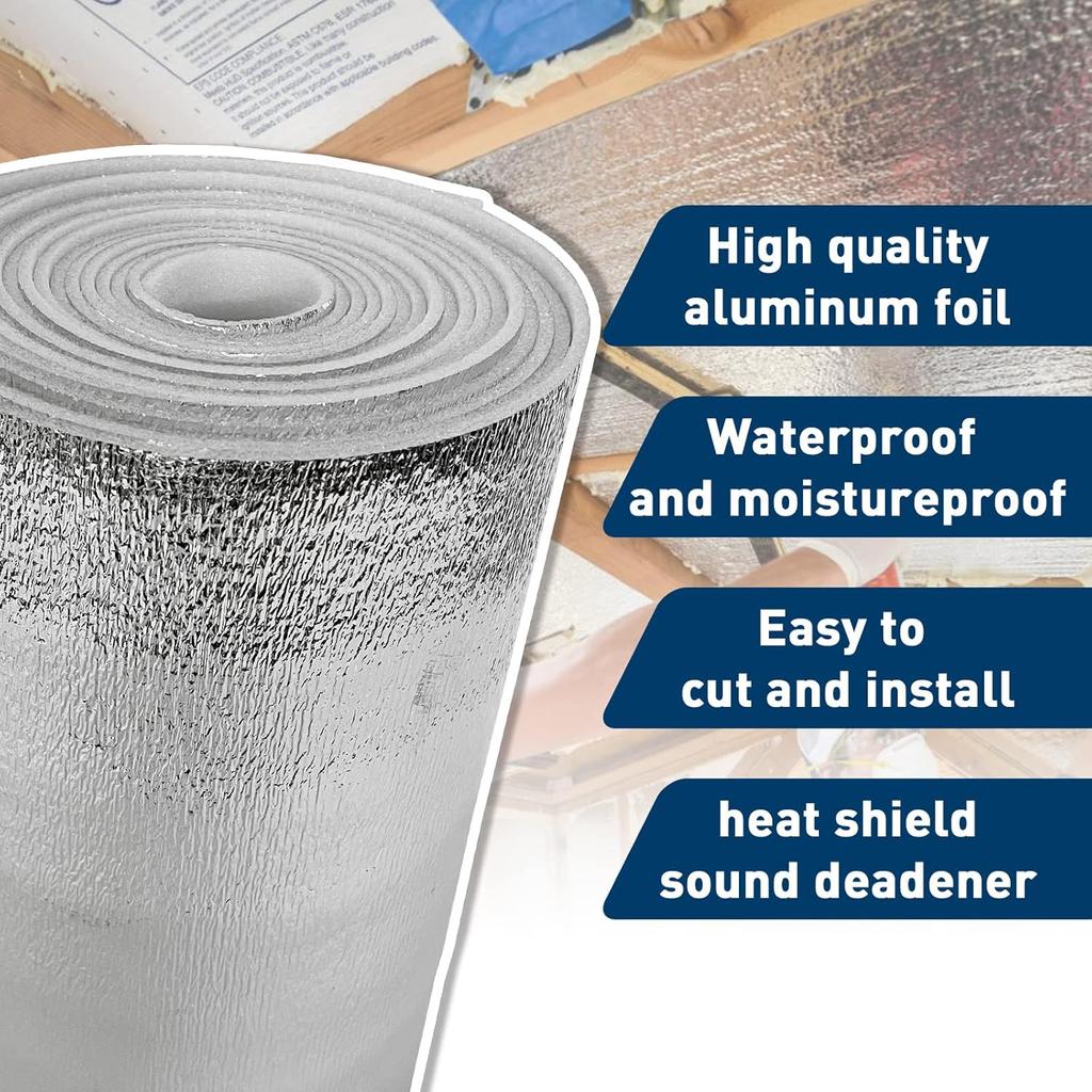 MOTUKA 40" x 80" 118mil Single Reflective Foil Insulation Foam Core Heat Radiant Barrier 21.53 sqft Aluminum Foil Finish White Foam Heat Shield