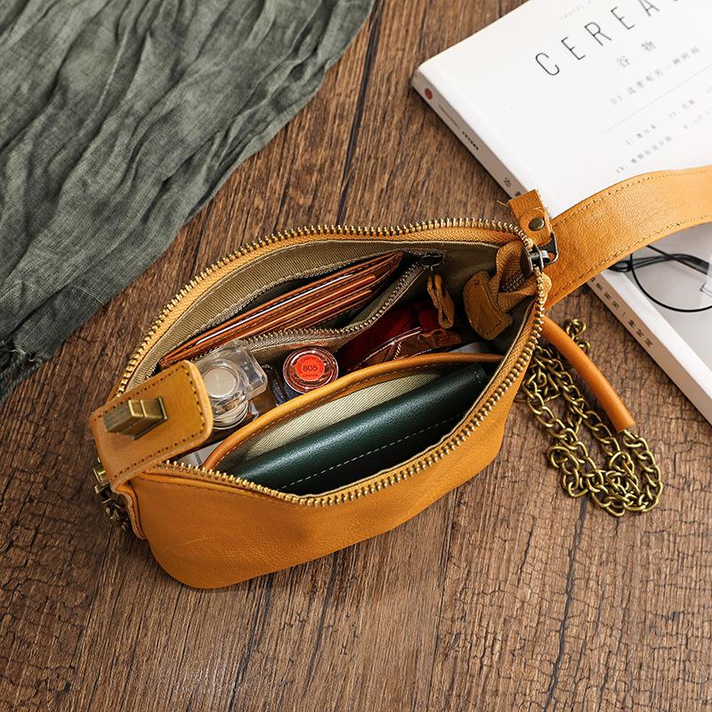 Johnature Versatile Simple Genuine Leather Women Chain Bag Natural Soft Cowhide Solid Color Shoulder & Crossbody Bags