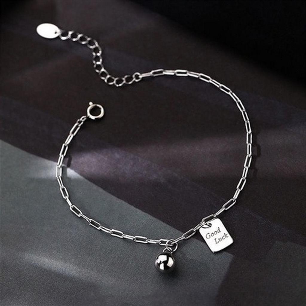 Silver Color Good Luck Letter Plate Pendant Bracelets For Women Vintage Geometric Round Ball Charm Bracelet Punk Party Jewelry