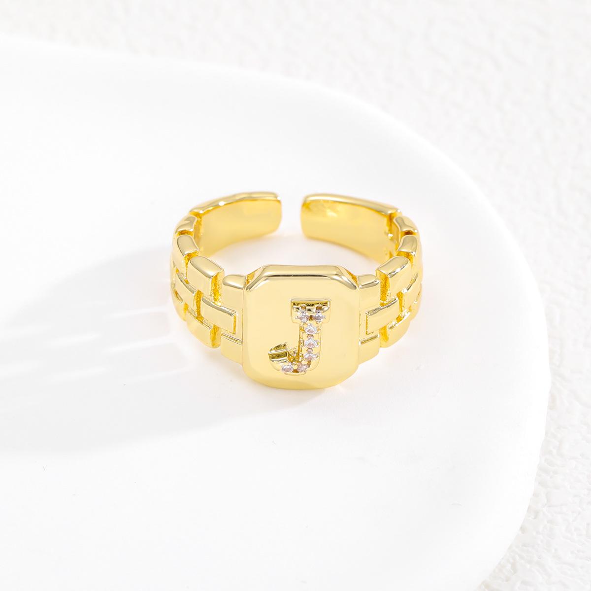 

Adjustable Retro English Letter Rhinestone Ring with Watch Strap Design