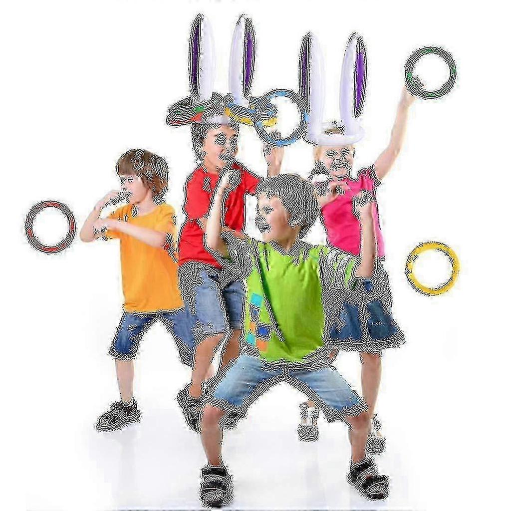 Easter Bunny Ring Toss Game Set with 3 Inflatable Rabbit Ears for Outdoor Family Fun