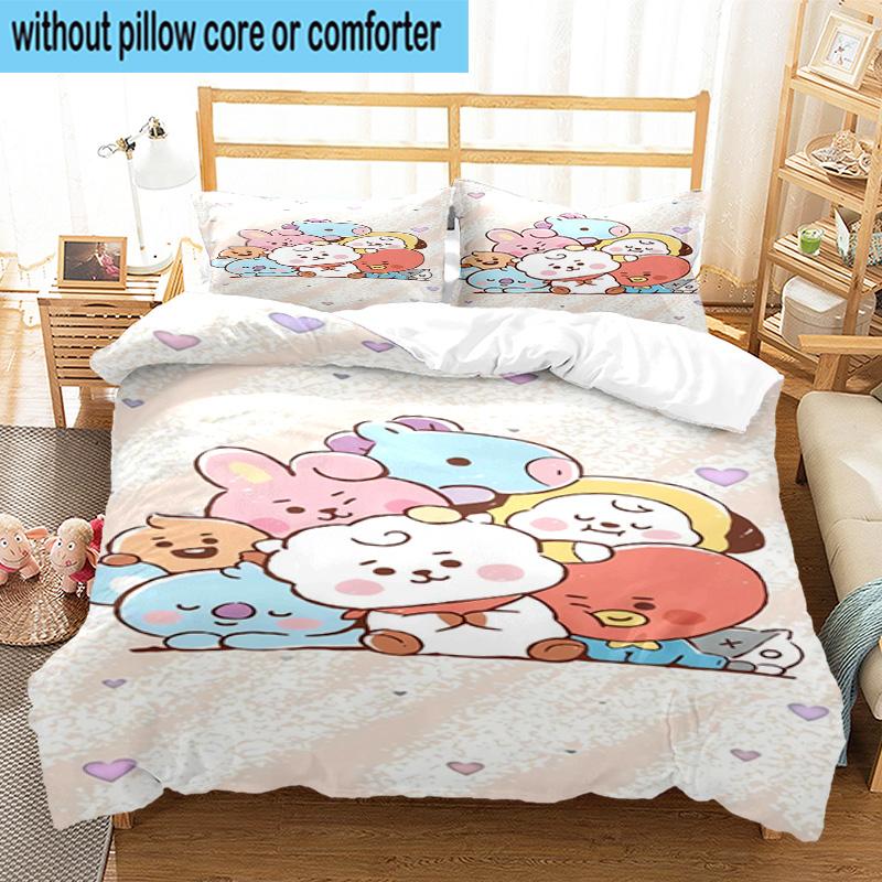 3PCS K-pop Cartoon Friends 3pcs Bedding,Including 3PCS Duvet Cover And 2pcs Pillowcases Perfect for Christmas,Ideal for Bedroom, Dormitory