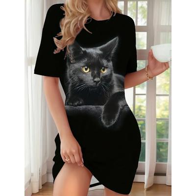 Fun Animal Patterns Women Mini Dresses Summer Short Sleeve Printed Plus Size Casual Comfortable Soft Dress