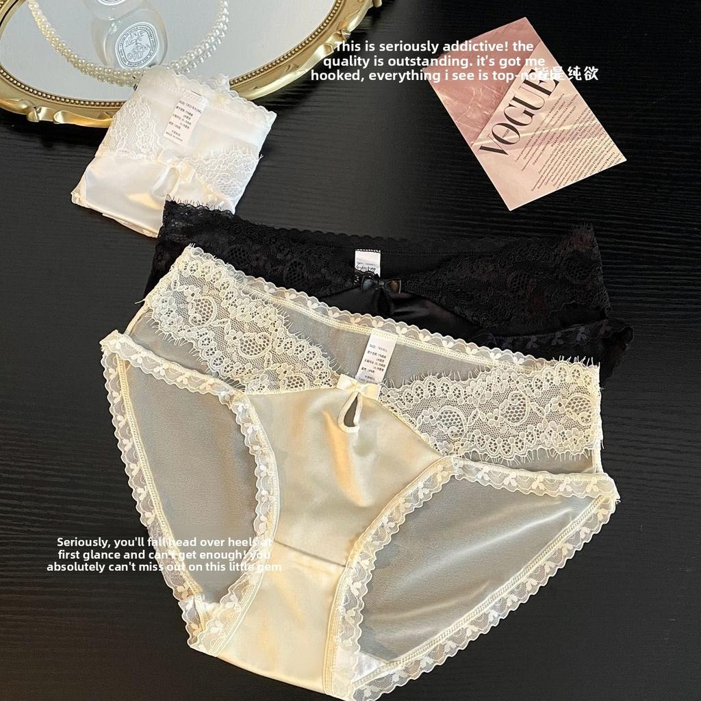 Female Spring and Summer Sexy Pure Desire Lace Mesh Cotton Crotch Breathable No Trace Low Waist Triangle Briefs