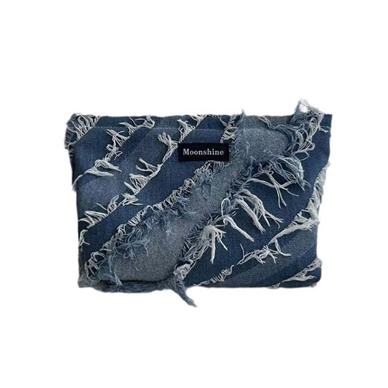 Denim Tassel Cosmetic Bag, Large-capacity Storage Bag, Portable Toiletry Bag, Lotion Brush Bag, Finishing Bag