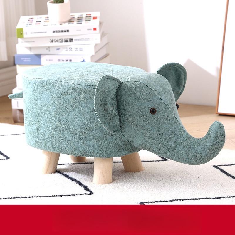 Solid Wood Stool Cartoon Animal Elephant Stool Home Living Room Fashionable Creative Durable Leather Footstool Home Decoration