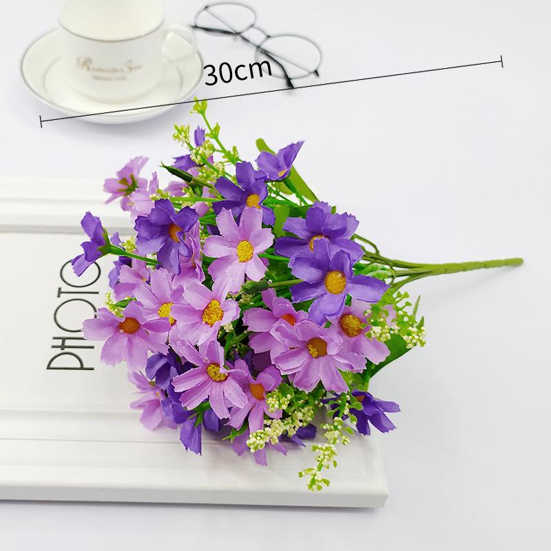 Artificial Daisy, Orchid, Sunflower & Green Plant Bunch for Bedroom Decoration