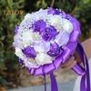 Wedding Bouquet for Bride Satin Artificial Flower Bridal Bouquet with Rhinestones Faux Pearls Bridesmaid Flower Bunch with Handle for Wedding