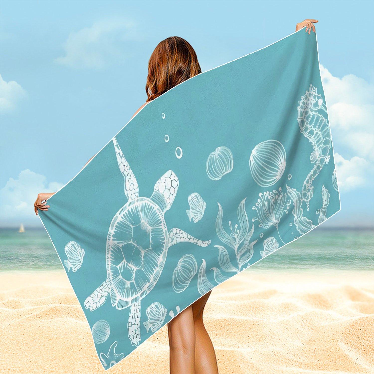 

Turtle Pattern Beach Towel, Large Thick Quick Dry Soft for Sun Shawl Yoga Swimming Running W30*H60(CM)