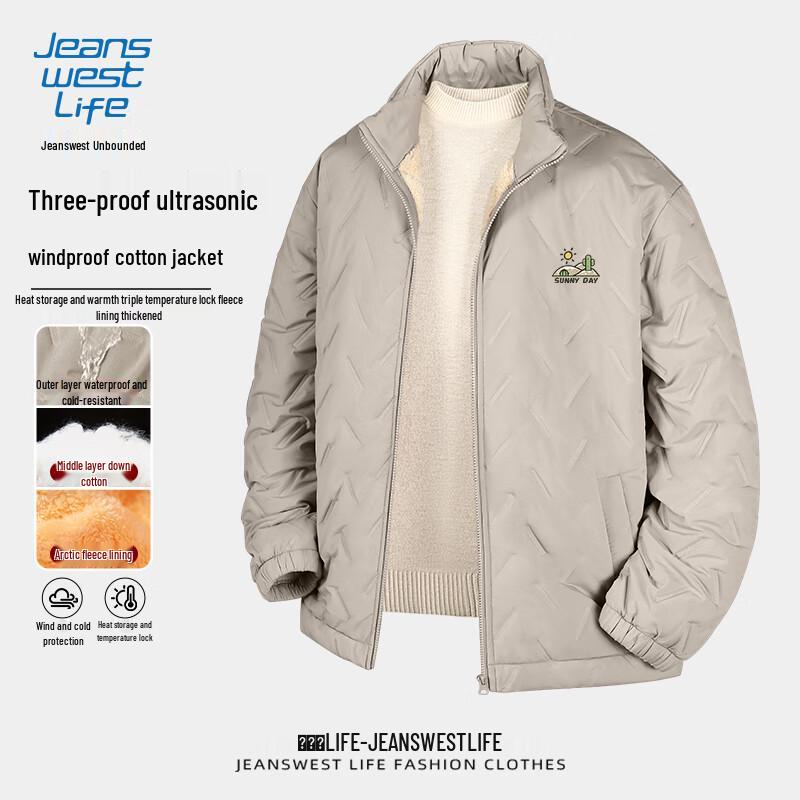 

JEANSWEST LIFE Men s Winter Plush-Lined Stand Collar Padded Jacket 3XL
