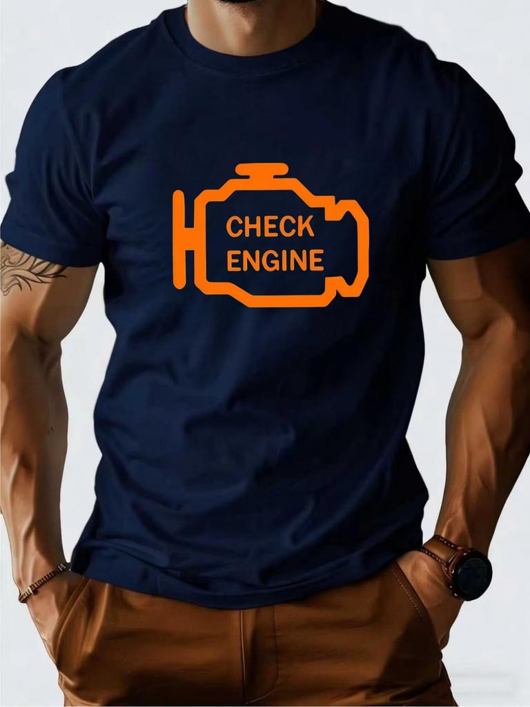 Unisex Summer Short Sleeve T Shirt Check Engine Car Mechanic Graphic Tee Crew Neck Auto Lover Casual Streetwear Unisexs Fashion Top
