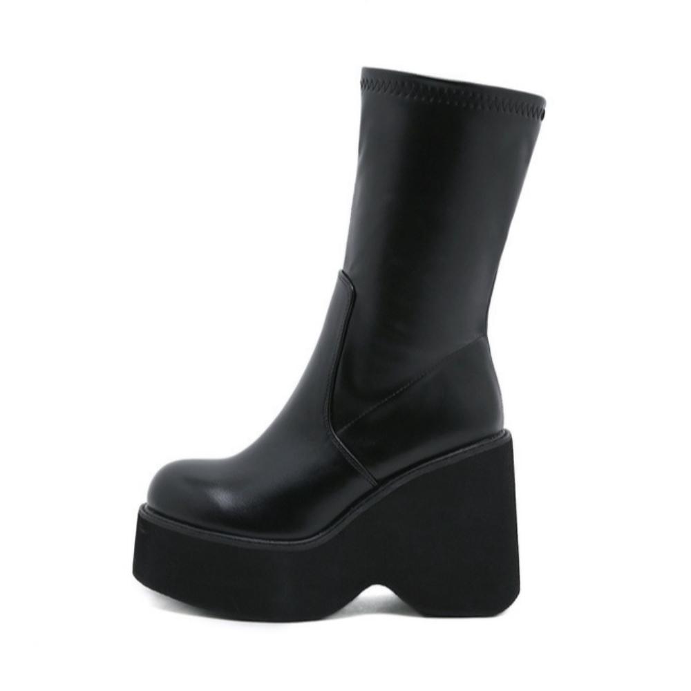 New Women British Style Chelsea Ankle Boots, Platform Thick‑Sole Fashion Short Boots For Petite Ladies