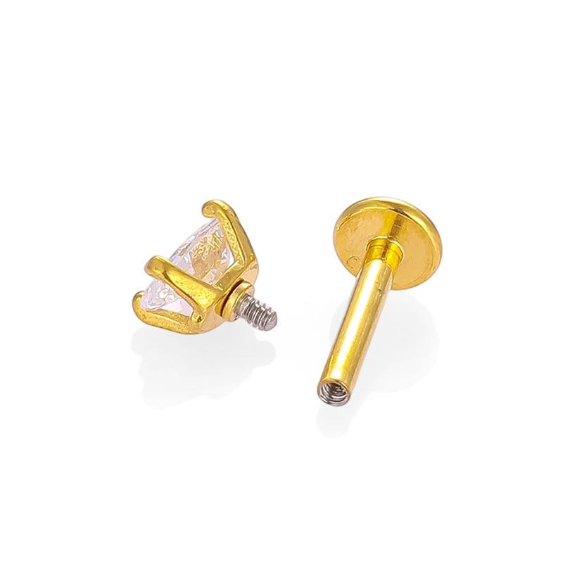 316L Stainless Steel Lip Stud & Cartilage Earring - Zircon Heart Fish Bone Crown Design