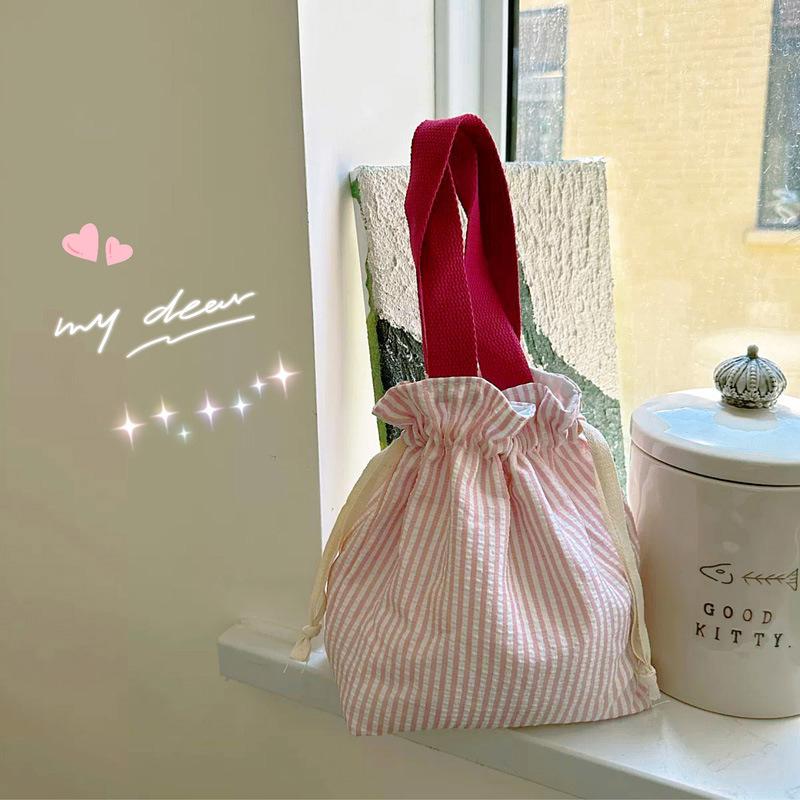 Cute Drawstring Cord Bag, Portable Zipper Pouch for Cup Cosmetics Travel Storage