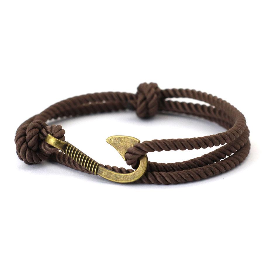 Vintage Fish Hook Boat Anchor Men Bracelet Casual Adventure Accessories Male Double Layer Adjustable Jewellery Gift