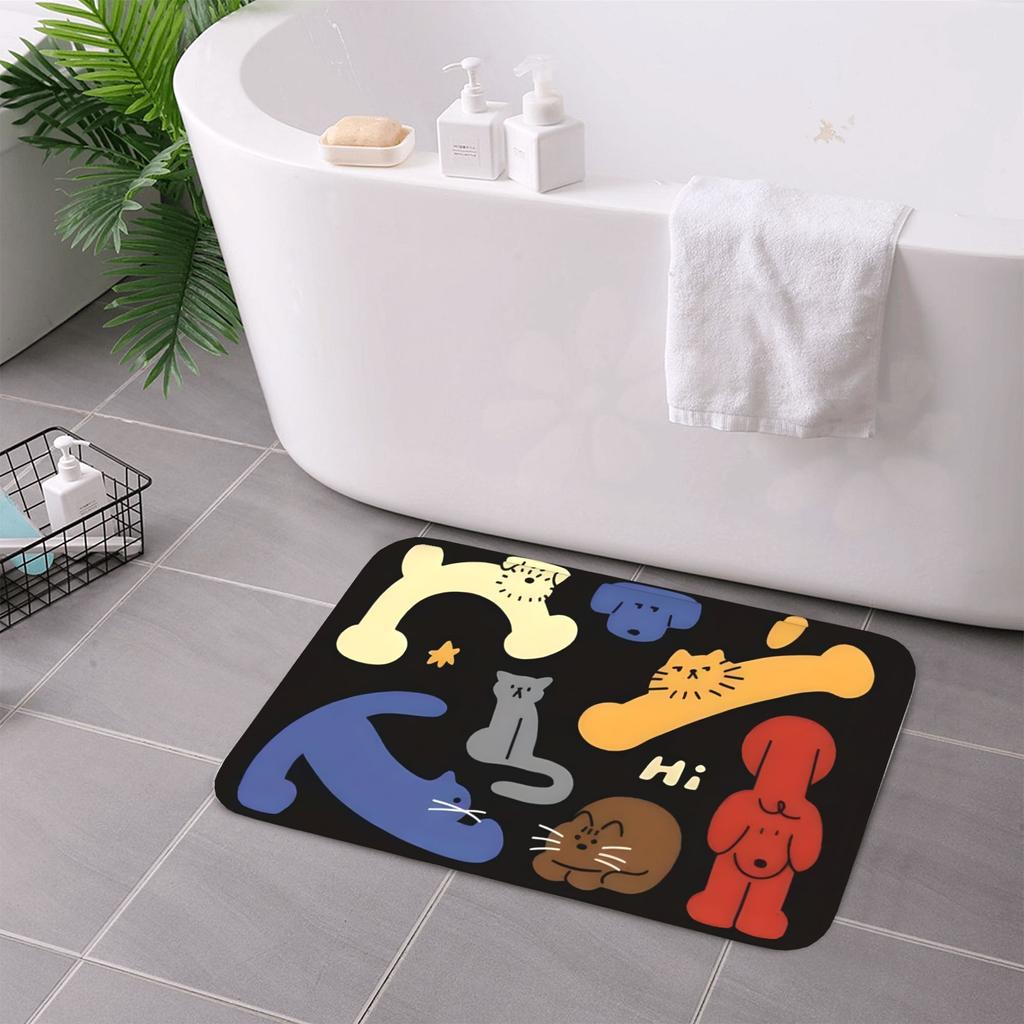 1PC Playful Cartoon Pets Kitchen Rug Non-Slip Door Mat Pop Design Bathroom Rug Bath Mat Carpet for Home Sink Laundry Decor