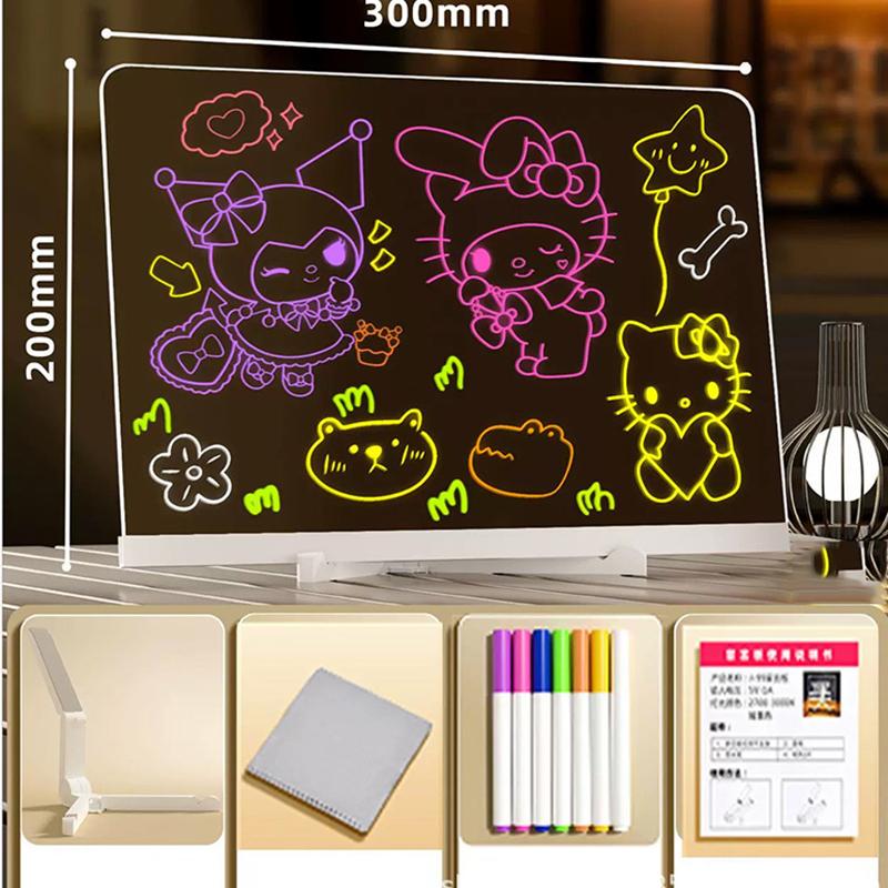 Acrylic Clear Light Up Drawing Board,Glow Erasable Memo Led Magic Board , Kids Diy Toys , With 7 Color Markers Pen And Stand