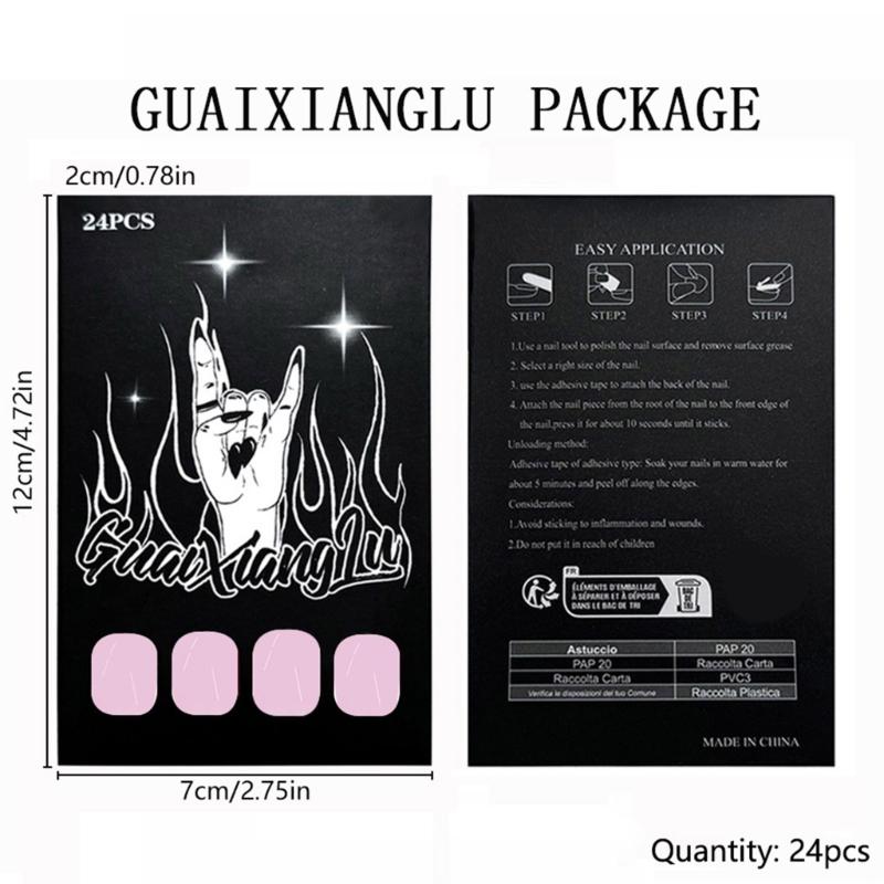 24 Stück Press-On-Nägel Rosa Weiß Vollabdeckung Falsche Nägel Mittel-Lang Quadratisch Künstliche Nägel für Damen und Mädchen