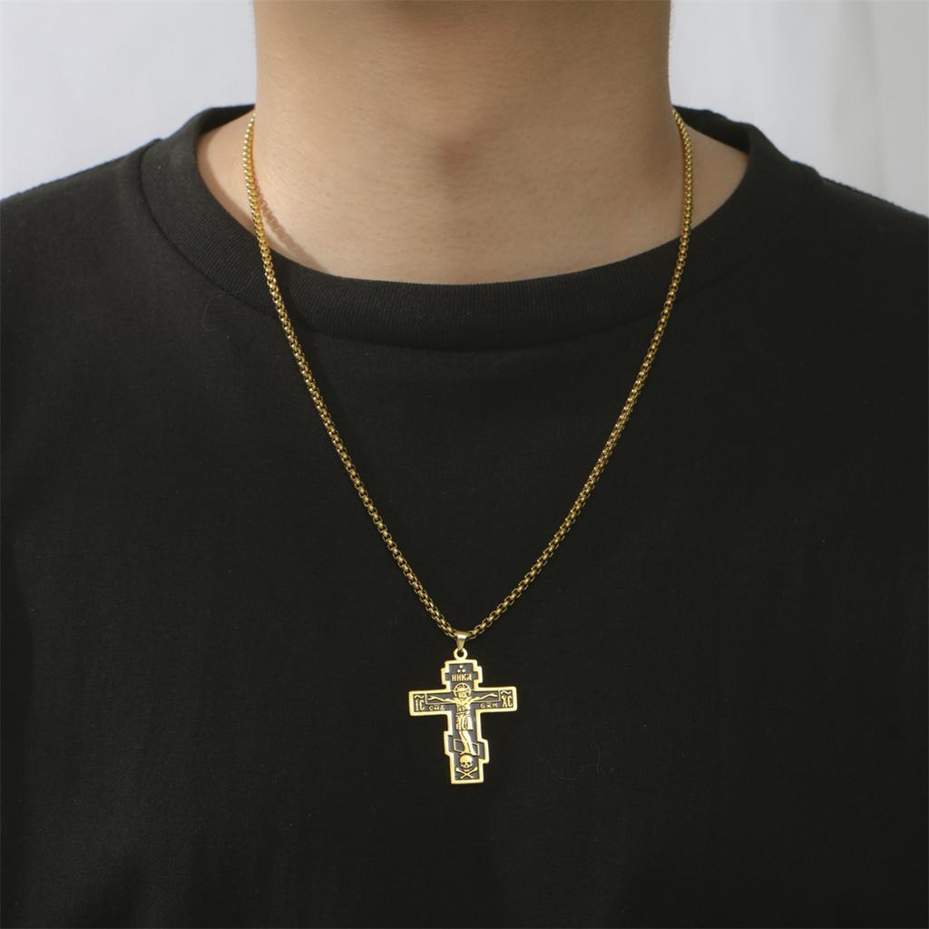  Orthodox Jesus Cross Necklace Men Stainless Steel Christian Prayer Crucifix Double-sided Religious Amulet Jewelry Gifts