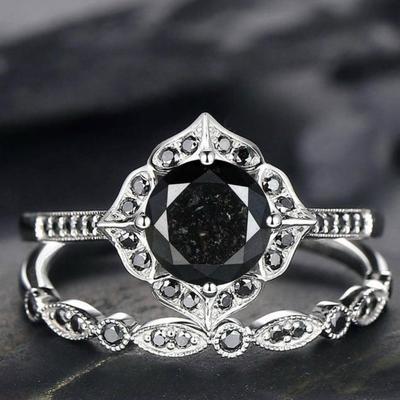 Luxus 2025 Damenring Kreativer Schmuck Partnerring Schlichter Schwarzer Diamant Blumenring Damen