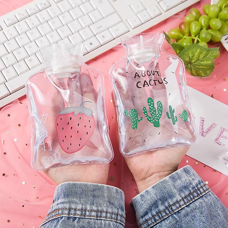 Portable Safe Hot Water Bag Cute Girl Heart Relaxing Transparent Warm Water Bottle Household Mini PVC Material Hand Warmer 1pc