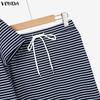 VONDA Two Pieces Women Sets Striped Short Sleeve Crop Tops and Long Skirts Outfits 