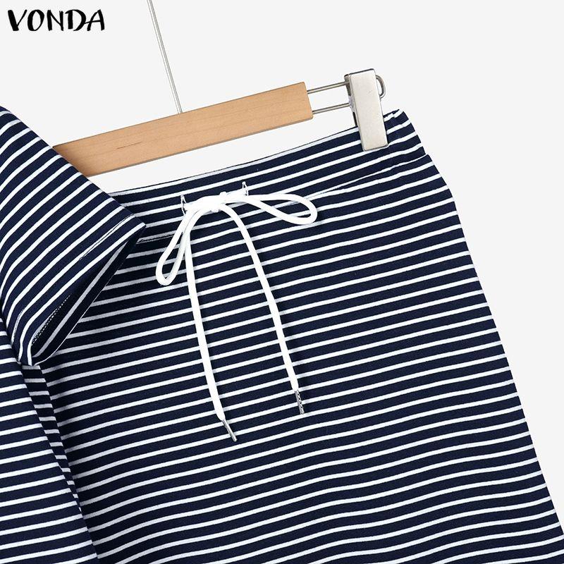 VONDA Two Pieces Women Sets Striped Short Sleeve Crop Tops and Long Skirts Outfits 
