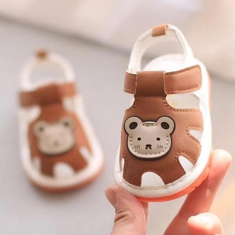 Fashion Kids Sandals Summer Girls Boys Cutout Sneakers Breathable Cartoon Bear Children Shoes Closed Toe Baby Toddlers Beach Sandalias